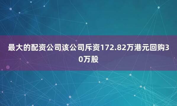 最大的配资公司该公司斥资172.82万港元回购30万股