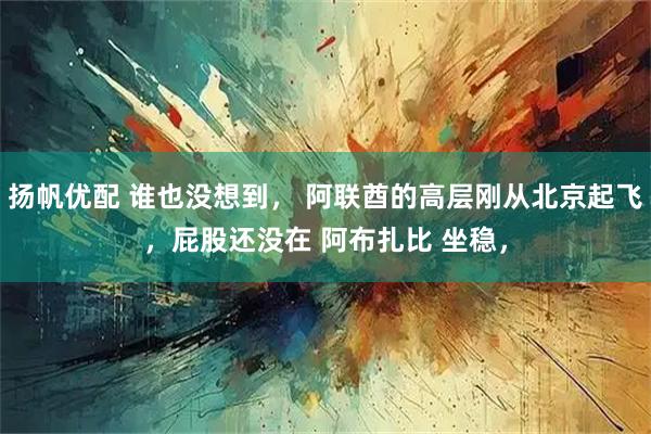 扬帆优配 谁也没想到， 阿联酋的高层刚从北京起飞，屁股还没在 阿布扎比 坐稳，